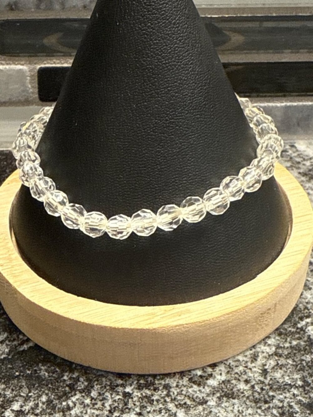 Clear Faux Quartz Crystal Beaded Stretch Bracelet